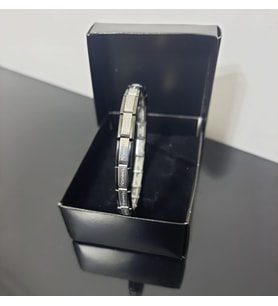 Çelik Bileklik İnce İtalyan Charm Model Unisex Erkek Kadın 3 mm 18 cm Ortası Gümüş Kenarı Siyah