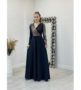 Krep Kumaş Payet Detaylı Elbise - BRONZ