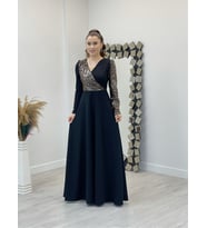 Krep Kumaş Payet Detaylı Elbise - BRONZ