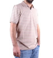 Dagoster DMG23-231237 Bej Beyaz Günlük Çizgili Polo Yaka Erkek Tişört