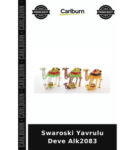 Özel Üretim Dekoratif Figür Hediyelik Cam Swaroski Yavrulu Deve Alk2083