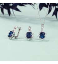 Gümüş Pazarım Pırlanta Montür Prenses Tektaş Gümüş Set Safir