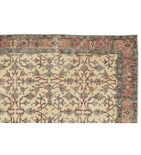 Ekru Renk Floral Desenli El Dokuma Halı Klasik Stil Toz Vermez Salon Ve Yatak Odası Modeli