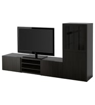 TV Ünitesi, Venge-Siyah-Kahverengi-Şeffaf Cam, 240x42x129 cm, Çıt Çıt Raylı