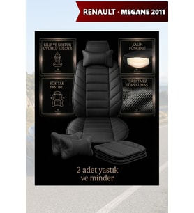 renault megane 2011 Koltuk ve Kılıf uyumlu Siyah Lüks Minder Yastık 2 Minder 2 Yastık
