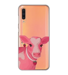 Samsung Galaxy A70 Uyumlu Sevimli İnek Tasarımlı Şeffaf Telefon Kılıfı
