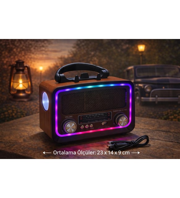 Everton Rt-730 Solar Enerjili Fener+Rgb Led Özellikli Bluetooth Nostaljik Radyo Müzik Çalar