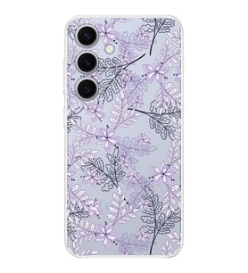 PrintiFy Samsung S24 Uyumlu Kamera Korumalı Floral Lila Tasarımlı Şeffaf Silikon Kılıf