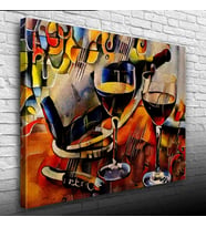 Şarap Şişesi ve Kadehler Kanvas Tablo 50 x 70