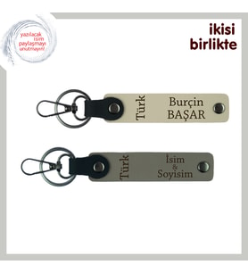 Aşk ve Vefa – Türk Yazısı Desenli Sevgiliye Anlamlı Anahtarlık Takım, Sütlü Kahve-Kül Gri