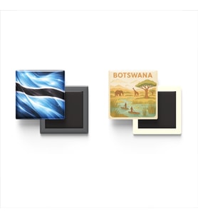 Buzdolap Magnetleri - Botsvana Bayrağı ve Paper Cut Tema - 2'li Set Magneti