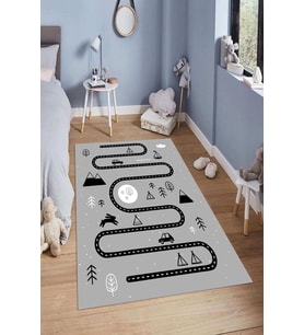 Dijital Baskılı Kaymaz Taban Yıkanabilir Kolay Temizlenir Modern Çocuk Odası Halısı NDÇ-HT-287 (Gri)