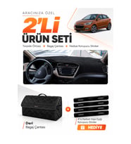 HYUNDAİ İ20 (2014-2020) Uyumlu Torpido Örtüsü + Deri Bagaj Çantası + Sticker Seti - Siyah