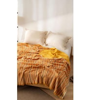 Boho Çizgili Yatak Örtüsü 4 Katlı Müslin Kumaşı%100 Pamuk Yumuşak Lüks Yazlık Pike Çift Kişilik Battal Boy 240x260 cm (Turuncu)