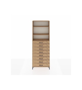 Arges Dolap 3 Raflı 8 Çekmeceli 88x30x243 Çam-Çam