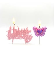 Pembe Happy Birthday Kelebekli Mum Set