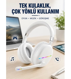 Beyaz Kablosuz Bluetooth Kulaklık Mikrofonlu Ergonomik Kulak Üstü Tasarım
