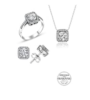 Söğütlü Silver Gümüş Swarovski taşlı pırlanta modeli kare üçlü set