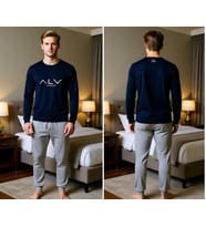 Erkek Pamuklu Siyah Renk Pijama Takımı AL009 V2