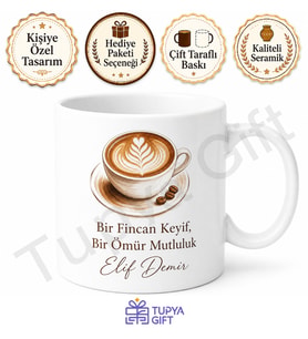 Latte Kupa Bardak Kişiye Özel Baskılı Hediye Porselen Kahve Kupası