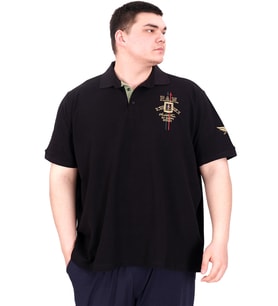 Mode XL Büyük Beden Erkek Polo Yaka T-Shirt Nakışlı U25307 Siyah
