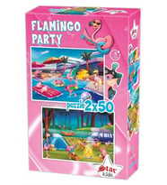 Star Puzzle 2x50 Parça Çocuk Puzzle - Flamingo Partisi