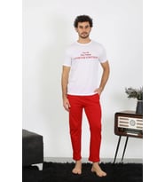 Erkek Kısa Kol Penye Beyaz Pijama Takımı