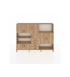 Arges Dolap 10 Raflı 4 Çekmeceli 8 Kapaklı 220x30x163 Çam-Çam