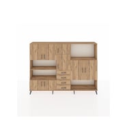 Arges Dolap 10 Raflı 4 Çekmeceli 8 Kapaklı 220x30x163 Çam-Çam