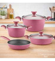 ARZU ÇELİK 7 Parça Granit Set Cam Kapak - Mürdüm
