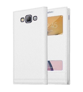 Samsung Galaxy E5 Uyumlu Pencereli Kapaklı Magnum Kılıf (Beyaz)