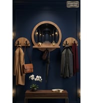 Antik Ahşap Dekoratif 3 Parça Portmanto Aynalı Raflı Askılık Set Oda Duvar Antre Hol Koridor Lavabo Makyaj Raflı Askılı Ayna