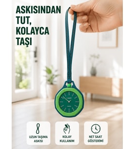 Anahtarlık ve Sırt Çantası İçin Askılı Charm Analog Saat Yeşil