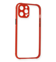 Pilelistore   iPhone 12 Pro Kılıf Miami Şeffaf Silikon - Kırmızı