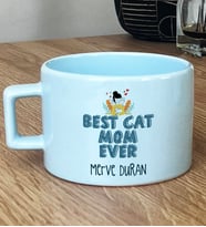Kişiye Özel Best Cat Mom Ever Hediye Pastel Fincan En İyi Kedi Annesi (Mavi)