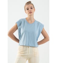 Maraton Regular Kadın Bisiklet Yaka  Sisli Mavi Crop Top