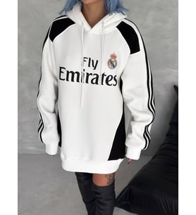 SİYAH BEYAZ OVERSİZE KAPŞONLU SWEAT MADRİD