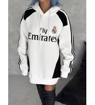 SİYAH BEYAZ OVERSİZE KAPŞONLU SWEAT MADRİD