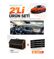 KİA CEED (2020-2025) Uyumlu Torpido Örtüsü + Deri Bagaj Çantası + Sticker Seti - Siyah Kahverengi
