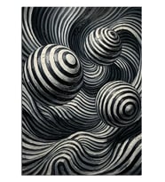 Siyah Beyaz Spiral Küreler Dalga Optik Dekoratif Kanvas - Mdf Ahşap Tablo
