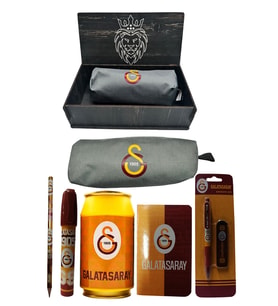 Galatasaray Orjinal Lisanslı Sarı Kutu Kalemtraş Ahşap Kutulu 6'lı Kırtasiye Seti (Gri)