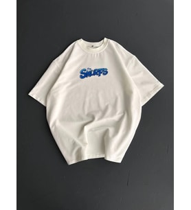 Ön Ve Arka Baskılı Oversize Bisiklet Yaka T-shirt- Beyaz