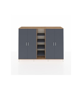 Hyperion Dolap 12 Raflı 4 Kapaklı 220x44x163 Çam-Antrasit