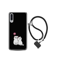 Samsung Galaxy A70 Kılıf Silikon Desen Boyun Askılı Love Cats 1690