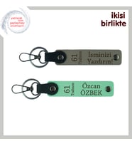 Yeni İşe Başlayan Trabzonluya Hediye, Kişisel Anahtarlık 2'li Set, İsim Yazılı, Kül Gri-Açık Yeşil