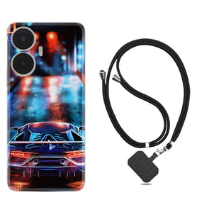 Realme C55 Kılıf Silikon Boyun Askılı İpli Desenli Silikon Neon Cars 1724