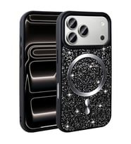 iPhone 17 Pro Max Kılıf Pırlanta Tasarımlı M-safe Şarj Özellikli Mozaik Silikon Kılıf (Siyah)