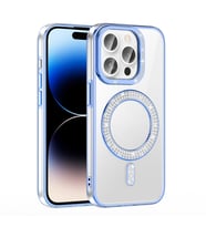 iPhone 14 Pro Max Kılıf Pırlanta Taş Tasarımlı M-safe Şarj Özellikli Karetta Silikon Kapak (Mavi)