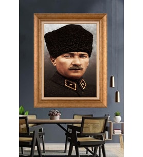 Altın Varaklı Çerçeveli Paspartulu Atatürk Tablo DC1439 (Gold)