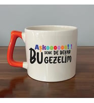 Aşkoooooo Baskılı Turuncu Kulplu D Kupa